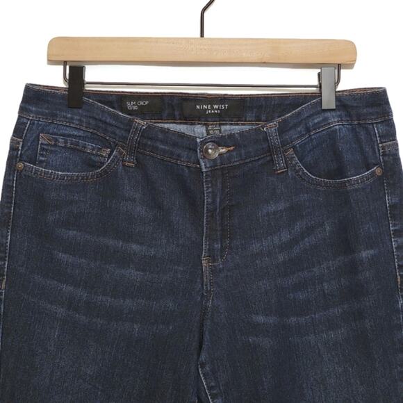 Nine West Cropped Denim Jean Mid Rise Dark Wash Blue Stretch Classic Casual 10 - Picture 2 of 8